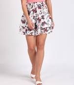 Vahson printed layered & flared above knee a-line crepe skirt midi for women white