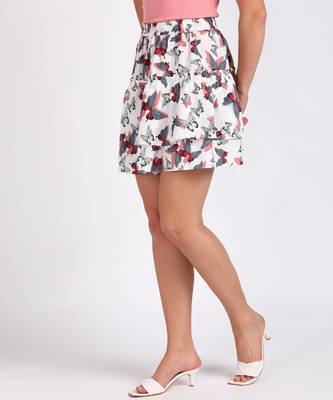 Vahson printed layered & flared above knee a-line crepe skirt midi for women white 2