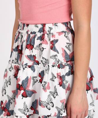 Vahson printed layered & flared above knee a-line crepe skirt midi for women white 4