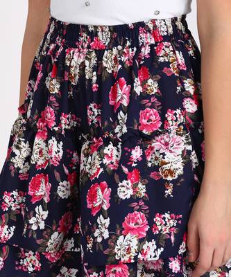 Vahson printed layered & flared above knee a-line crepe skirt midi for women blue 4