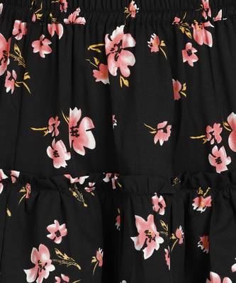 Vahson printed layered & flared above knee a-line crepe skirt midi for women black 5