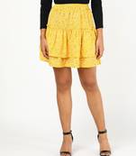 Vahson printed layered & flared above knee a-line crepe skirt midi for women yellow
