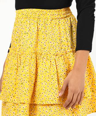 Vahson printed layered & flared above knee a-line crepe skirt midi for women yellow 5