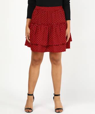 Vahson printed layered & flared above knee a-line crepe skirt midi for women red 1