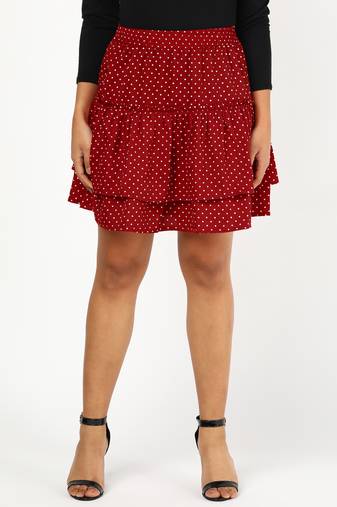 Vahson printed layered & flared above knee a-line crepe skirt midi for women red
