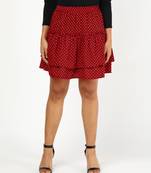 Vahson printed layered & flared above knee a-line crepe skirt midi for women red