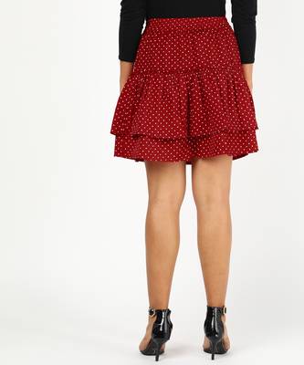 Vahson printed layered & flared above knee a-line crepe skirt midi for women red 4