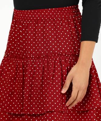 Vahson printed layered & flared above knee a-line crepe skirt midi for women red 5