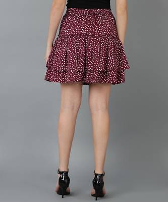 Vahson printed layered & flared above knee a-line crepe skirt midi for women wine 4
