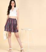 Vahson women multicolor floral printed mini skirt with gathers