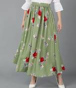 Vahson women Green floral printed long maxi skirt with gathers