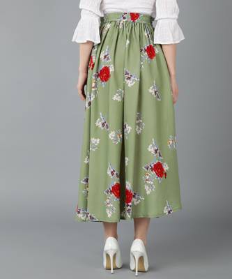 Vahson women Green floral printed long maxi skirt with gathers 4