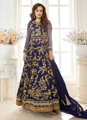 Blue georgette semi stitched wedding anarkali suit 1