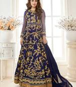 Blue georgette semi stitched wedding anarkali suit