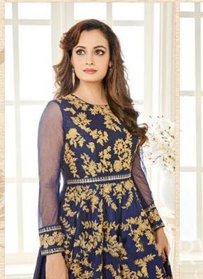 Blue georgette semi stitched wedding anarkali suit 2