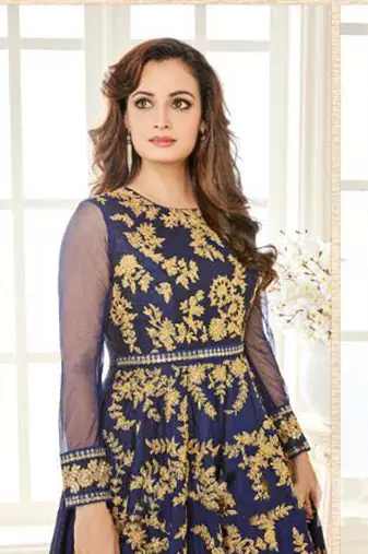 Blue georgette semi stitched wedding anarkali suit