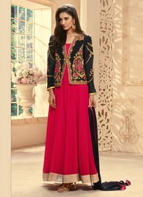 Red georgette semi stitched party jacket anarkali 1