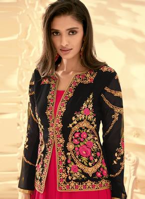 Red georgette semi stitched party jacket anarkali 2