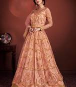 Pink net semi stitched wedding anarkali suit with skirt