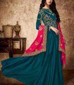 Teal blue georgette semi stitched party anarkali suit