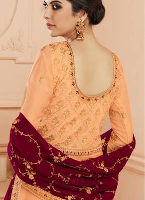 Peach tussar silk semi stitched wedding anarkali suit 2