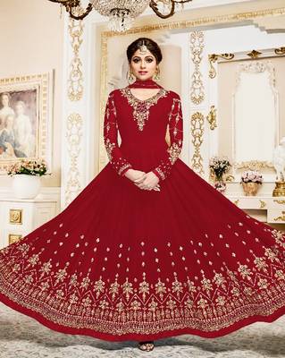 Red georgette semi stitched wedding anarkali suit 1