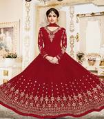 Red georgette semi stitched wedding anarkali suit