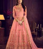 Pink net semi stitched wedding anarkali skirt