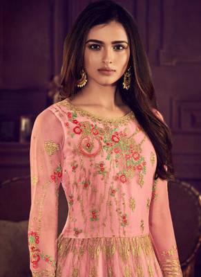 Pink net semi stitched wedding anarkali skirt 2