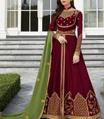 Maroon georgette semi stitched wedding anarkali suit