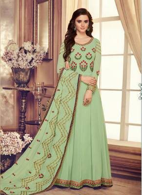 Green georgette semi stitched wedding anarkali shalvar 1
