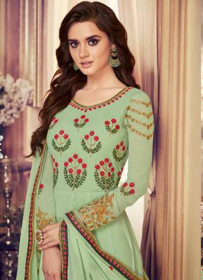Green georgette semi stitched wedding anarkali shalvar 2