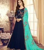 Navy blue georgette semi stitched wedding anarkali suit