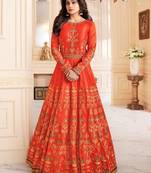 Orange mulberry silk semi stitched wedding abaya style anarkali