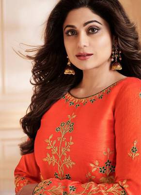 Orange mulberry silk semi stitched wedding abaya style anarkali 2