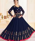 Blue georgette semi stitched wedding anarkali churidar suit