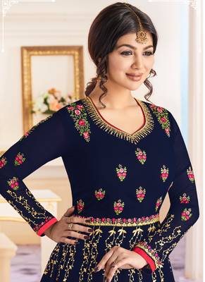 Blue georgette semi stitched wedding anarkali churidar suit 2