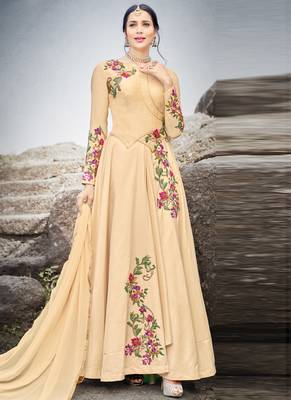 Beige silk semi stitched wedding gown stlye anarkali 1