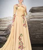 Beige silk semi stitched wedding gown stlye anarkali