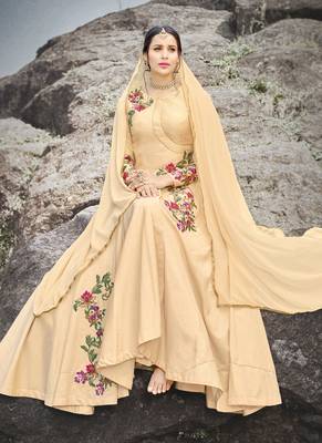 Beige silk semi stitched wedding gown stlye anarkali 2