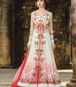 Cream net semi stitched wedding lehenga dress