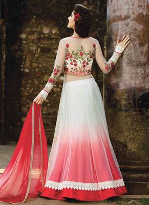 Cream net semi stitched wedding lehenga dress 2