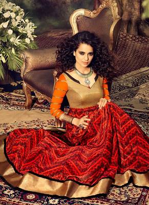 Orange velvet semi stitched wedding gown stlye anarkali 1