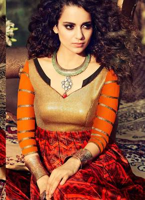 Orange velvet semi stitched wedding gown stlye anarkali 2