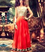 Red net semi stitched wedding gown stlye anarkali