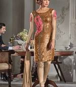 Beige georgette semi stitched wedding churidar suit