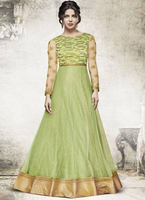 Green net semi stitched wedding anarkali dress 1