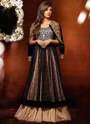 Black georgette semi stitched bridal anarkali suit 1