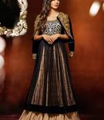 Black georgette semi stitched bridal anarkali suit