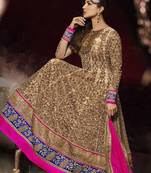 Beige net semi stitched bridal anarkali suit